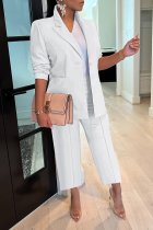 White Casual Solid Patchwork Turndown Collar Long Sleeve Two Pieces