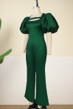 Purple Casual Solid Hollowed Out Patchwork Square Collar Regular Jumpsuits