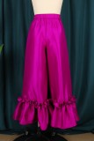 Rose Red Sexy Casual Solid Patchwork Backless With Bow Strapless Sleeveless Two Pieces