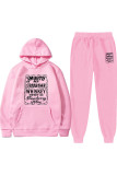 Red Casual Letter Print Basic Hooded Collar Long Sleeve Two Pieces