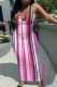 Rose Red Casual Print Patchwork U Neck Straight Dresses
