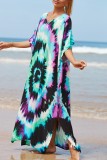 Red Casual Print Patchwork Slit V Neck Beach Dress Dresses