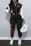 Red Casual Print Patchwork Long Sleeve Two Pieces