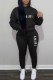 Black Casual Print Letter Hooded Collar Long Sleeve Two Pieces