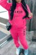 Rose Red Casual Print Letter Hooded Collar Long Sleeve Two Pieces