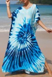 Red Casual Print Patchwork Slit V Neck Beach Dress Dresses