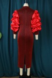 Red Casual Solid Patchwork V Neck One Step Skirt Dresses
