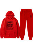 Red Casual Letter Print Basic Hooded Collar Long Sleeve Two Pieces