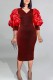 Red Casual Solid Patchwork V Neck One Step Skirt Dresses