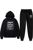 Red Casual Letter Print Basic Hooded Collar Long Sleeve Two Pieces