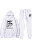 Red Casual Letter Print Basic Hooded Collar Long Sleeve Two Pieces
