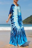 Red Casual Print Patchwork Slit V Neck Beach Dress Dresses
