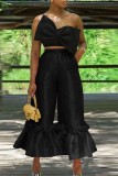 Rose Red Sexy Casual Solid Patchwork Backless With Bow Strapless Sleeveless Two Pieces