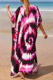 Red Casual Print Patchwork Slit V Neck Beach Dress Dresses