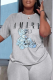 Grey Casual Print Patchwork O Neck T-Shirts