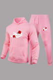 Black Casual Print Patchwork Hooded Collar Long Sleeve Two Pieces