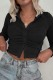 Black Casual Solid Fold Turndown Collar Tops