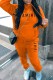 Tangerine Red Casual Print Letter Hooded Collar Long Sleeve Two Pieces