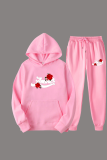 Black Casual Print Patchwork Hooded Collar Long Sleeve Two Pieces