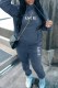 Gray Blue Casual Print Letter Hooded Collar Long Sleeve Two Pieces