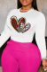 White Daily Print Patchwork O Neck Tops