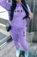 Purple Casual Print Letter Hooded Collar Long Sleeve Two Pieces
