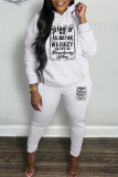 Red Casual Letter Print Basic Hooded Collar Long Sleeve Two Pieces