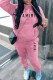 Pink Casual Print Letter Hooded Collar Long Sleeve Two Pieces