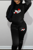 Pink Casual Print Patchwork Hooded Collar Long Sleeve Two Pieces