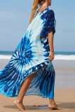 Red Casual Print Patchwork Slit V Neck Beach Dress Dresses