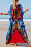 Red Casual Print Patchwork Slit V Neck Beach Dress Dresses