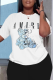White Casual Print Patchwork O Neck T-Shirts