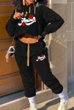 Pink Casual Print Patchwork Hooded Collar Long Sleeve Two Pieces