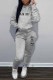 Grey Casual Print Letter Hooded Collar Long Sleeve Two Pieces