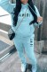 Sky Blue Casual Print Letter Hooded Collar Long Sleeve Two Pieces