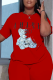 Red Casual Print Patchwork O Neck T-Shirts