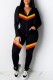 Black Casual Striped Patchwork Contrast Hooded Collar Long Sleeve Two Pieces