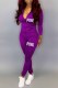 Purple Casual Print Letter Hooded Collar Long Sleeve Two Pieces