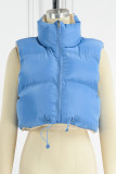 Blue Casual Solid Patchwork Mandarin Collar Outerwear