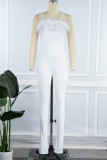 Red Sexy Solid Patchwork Feathers Spaghetti Strap Skinny Jumpsuits