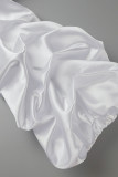 White Casual Solid Patchwork Fold O Neck Straight Dresses