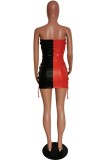 Red Sexy Solid Patchwork Backless Contrast Strapless Sleeveless Dress Dresses