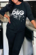 Black Street Print Letter O Neck Tops