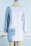 White Casual Solid Patchwork O Neck Tops