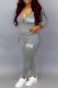 Grey Casual Print Letter Hooded Collar Long Sleeve Two Pieces