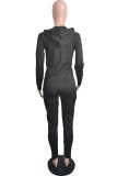 Green Casual Striped Patchwork Contrast Hooded Collar Long Sleeve Two Pieces