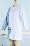 White Casual Solid Patchwork O Neck Tops