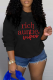 Black Street Vintage Print Patchwork Letter O Neck Tops