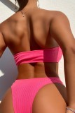 Rose Red Sexy Solid Backless Swimwears (With Paddings)
