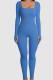 Blue Casual Sportswear Solid Patchwork U Neck Skinny Jumpsuits